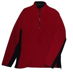 Nautica Fleece Sweatshirt Mens Size XXL Red Black 1/4-zip Pullover High Neck 2X